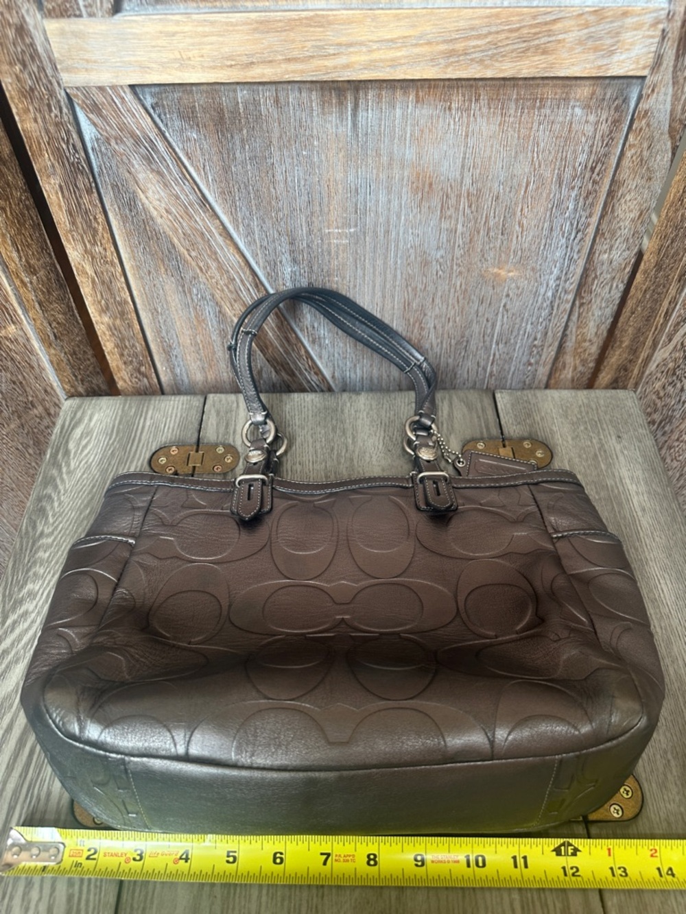Coach F1049-F15242 Metallic Gray Gunmetal Embossed Leather Satchel Tote Bag - Picture 16 of 16
